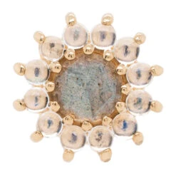 "The Rose" Threaded End In Gold With Rose Cut Labradorite Center & Rainbow Moonstone Cabochon Petals -Body Vision Los Angeles 40225 BodyVision BVLATheRoseThreadedEndinGoldwithRoseCutLabradoriteCabochoncenter RainbowMoonstonepetalsSingleYellowGold8mm2