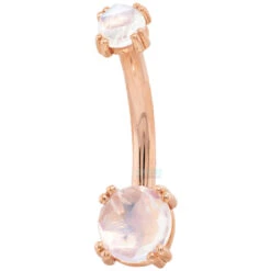 Prong-Set Navel Curve In Gold With Rose Cut Rainbow Moonstone