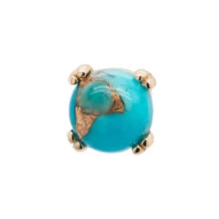 Copper Blue Turquoise Cabochon Prong Set Threaded End In Gold -Body Vision Los Angeles 40227 BVLABodyVisionCopperBlueTurquoiseCabochonProngSetinGold onflatbackSingle4mmYellowGold1