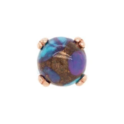 Copper Purple Turquoise Cabochon Prong Set Threaded End In Gold -Body Vision Los Angeles 40227 BVLABodyVisionCopperPurpleTurquoiseCabochonProngSetThreadedEndinGoldSingle4mmRoseGold2