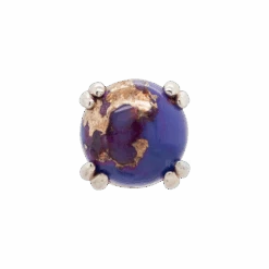 Copper Purple Turquoise Cabochon Prong Set Threaded End In Gold -Body Vision Los Angeles 40227 BVLABodyVisionCopperPurpleTurquoiseCabochonProngSetThreadedEndinGoldSingle4mmWhiteGold2