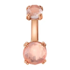 Prong-Set Navel Curve In Gold With Rose Cut Rose Quartz