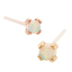 Genuine White Opal Cabochon Prong Set Nostril Screw In Gold