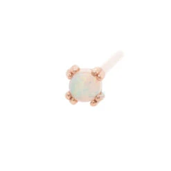 Genuine White Opal Cabochon Prong Set Nostril Screw In Gold -Body Vision Los Angeles 40227 BodyVision BVLAGenuineWhiteOpalCabochonNostrilScrewProngSetinGoldSingleRoseGold2mm1