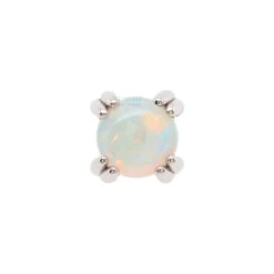 Genuine White Opal Cabochon Prong Set Nostril Screw In Gold -Body Vision Los Angeles 40227 BodyVision BVLAGenuineWhiteOpalCabochonNostrilScrewProngSetinGoldSingleWhiteGold3mm2