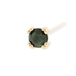 Rose Cut Green Tourmaline Prong Set Nostril Screw In Gold
