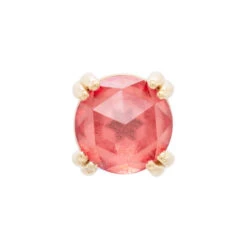 Rose Cut Padparadscha Sapphire Prong Set Threaded End In Gold -Body Vision Los Angeles 40227 BodyVision BVLARoseCutPadparadschaSapphireCabochonProngSetThreadedEndinGoldSingleYellowGold4mm2