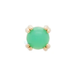 Threadless: Sandblasted Chrysoprase Cabochon Prong Set Pin In Gold -Body Vision Los Angeles 40227 BodyVision BVLAthreadlessSandblastedChrysopraseCabochonProngSetPininGoldSingleYellowGold3mm2 921402de 8c17 4afe 86e0 7a950ce8fb6b