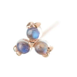 Tri Prong Cabochon Cluster Nostril Screw In Gold With Rainbow Moonstone -Body Vision Los Angeles 40245 BodyVisionBVLATriProngCabochonClustersNostrilScrewinGoldwithMoonstoneSingleRoseGold1