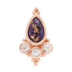 "Sarai Pear" Threaded End In Gold With Copper Purple Turquoise & Champagne CZ's -Body Vision Los Angeles 40262 BVLABodyVisionSaraiPearThreadedEndinGoldwithCopperPurpleTurquoise ChampagneCZ sSingleRoseGold2