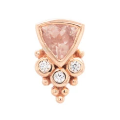 "Sarai Trillion" In Gold Threaded End With Oregon Sunstone & White CZ's -Body Vision Los Angeles 40262 BVLABodyVisionSaraiTrillionFlatbackinGoldwithOregonSunstone WhiteCZ sSingleRoseGold2