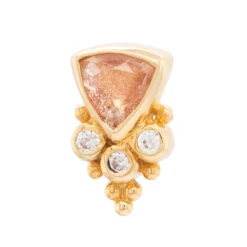 "Sarai Trillion" In Gold Threaded End With Oregon Sunstone & White CZ's
