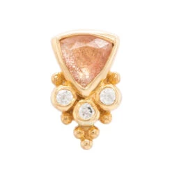 "Sarai Trillion" In Gold Threaded End With Oregon Sunstone & White CZ's -Body Vision Los Angeles 40262 BVLABodyVisionSaraiTrillionFlatbackinGoldwithOregonSunstone WhiteCZ sSingleYellowGold2