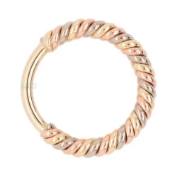 "Desiree" Tri Tone Braided Seam Ring In Yellow, White & Rose Gold