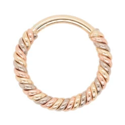 "Desiree" Tri Tone Braided Seam Ring In Yellow, White & Rose Gold -Body Vision Los Angeles 40284 BVLABodyVisionTriToneDesireeBraidedSeamRinginYellow White RoseGoldSingle2