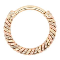 "Desiree" Tri Tone Braided Hinge Ring In Yellow, White & Rose Gold