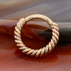 Body Vision Los Angeles -Body Vision Los Angeles 40284 BodyVision BVLADesireeTriToneBraidedHingeRinginYellow White RoseGoldzfunky