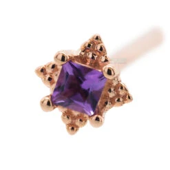 "Mini Kandy" Nostril Screw In Gold With Princess-Cut Amethyst