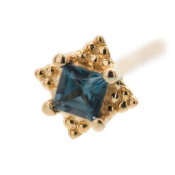 "Mini Kandy" Nostril Screw In Gold With Princess-Cut London Blue Topaz