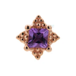 "Mini Kandy" Threaded End In Gold With Princess-Cut Amethyst -Body Vision Los Angeles 40285 BVLABodyVisionMiniKandyThreadedEndinGoldwithPrincess CutAmethystSingleRoseGold2