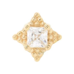 "Mini Kandy" Threaded End In Gold With Princess-Cut White CZ