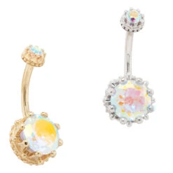 Crown Prong Navel Curve In Gold With Mercury Mist Topaz'