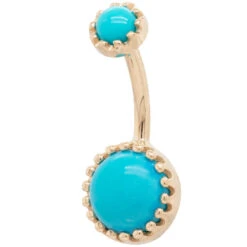 Crown Prong Navel Curve In Gold With Turquoise -Body Vision Los Angeles 40287 BVLABodyVisionCrownProngNavelCurveinGoldwithTurquoiseSingleYellowGold1