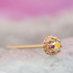 Crown Prong Nostril Screw In Gold With Mercury Mist Topaz -Body Vision Los Angeles 40287 BVLABodyVisionCrownProngNostrilScrewinGoldwithMercuryMistTopazzfunky