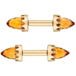 Crown Bullet Nipple Barbells In Gold With Faceted Citrine