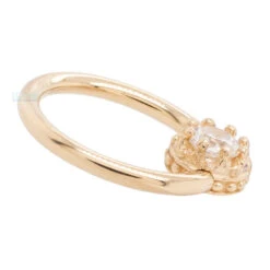Crown Captive Bead Ring (CBR) In Gold With White CZ -Body Vision Los Angeles 40287 BodyVision BVLACrownCaptiveBeadRing CBR inGoldwithCZSingle3mm16ga3.8YellowGold3