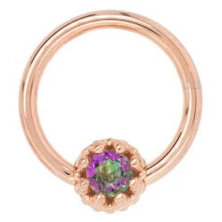 Crown Captive Bead Ring (CBR) In Gold With Mystic Topaz -Body Vision Los Angeles 40287 BodyVision BVLACrownCaptiveBeadRing CBR inGoldwithMysticTopazSingleRoseGold3.82