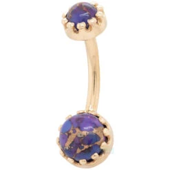 Crown Prong Navel Curve In Gold With Copper Purple Turquoise -Body Vision Los Angeles 40287 BodyVision BVLACrownProngNavelCurveinGoldwithCopperPurpleTurquoiseSingleYellowGold6mm1
