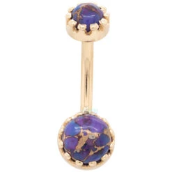 Crown Prong Navel Curve In Gold With Copper Purple Turquoise