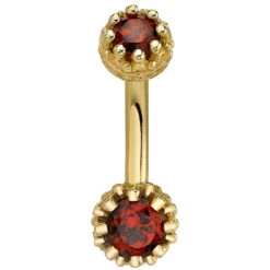 Crown Prong Navel Curve In Gold With Garnet