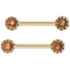 Crown Prong Nipple Barbells In Gold With Rose Cut Oregon Sunstone