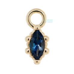 Marquise Crown Prong Charm In Gold With London Blue Topaz -Body Vision Los Angeles 40287 BodyVision BVLAMarquiseCrownProngCharminGoldwithLondonBlueTopazSingleYellowGold4mmx2mm2
