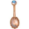 Oval Crown Prong Navel Curve In Gold With Rainbow Moonstones