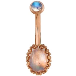 Oval Crown Prong Navel Curve In Gold With Rainbow Moonstones