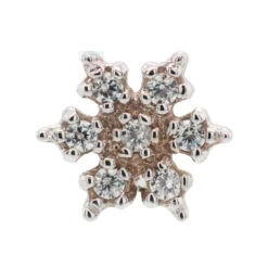Micro Pave Snowflake Threaded End In Gold With White CZ's -Body Vision Los Angeles 40288 BVLABodyVisionMicroPaveSnowflakeFlatbackinGoldwithWhiteCZ sSingle6mmWhiteGold2