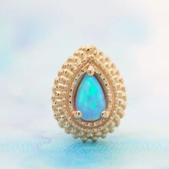 Afghan Pear Threaded End In Gold With Sky Blue Opal -Body Vision Los Angeles 40358 BVLABodyVisionAfghanPearFlatbackinGoldwithSkyBlueOpalzfunky8mmx6mmMiniYellowGold