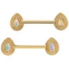 Afghan Pear Forward Facing Nipple Barbells In Gold With Genuine White Opal