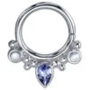 "Eden Pear" Hinge Ring In Gold With Rainbow Moonstone & Tanzanite