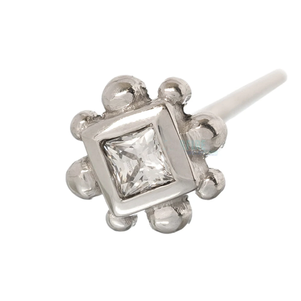 Princess Bezel With 8 Beads Nostril Screw In Gold With White CZ 1 Princess Bezel With 8 Beads Nostril Screw In Gold With White CZ