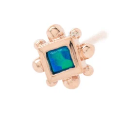 Princess Bezel With 8 Beads Nostril Screw In Gold With Dark Blue Opal