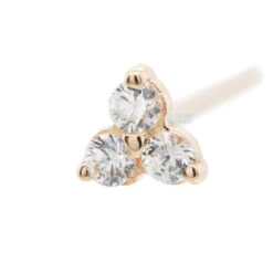 Tri Prong Cluster Nostril Screw In Gold With White CZ's -Body Vision Los Angeles 40369 BVLABodyVisionTriProngClusterNostrilScrewinGoldwithWhiteCZ sSingle2mmYellowGold1