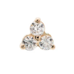 Threadless: Tri Prong Cluster Pin In Gold With White CZ's -Body Vision Los Angeles 40369 BVLABodyVisionTriProngClusterThreadlessEndinGoldwithWhiteCZ sSingle2mmYellowGold2