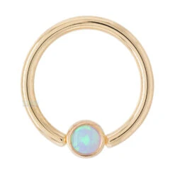 Captive Bead Ring (CBR) In Gold With Bezel-set Baby Blue Opal Captive Bead