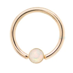 Gold Captive Bead Ring (CBR) With Bezel-set Faceted White Opal Captive Bead