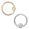 Gold Captive Bead Ring (CBR) With Bezel-set Mercury Mist Topaz Captive Bead