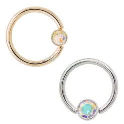 Gold Captive Bead Ring (CBR) With Bezel-set Mercury Mist Topaz Captive Bead
